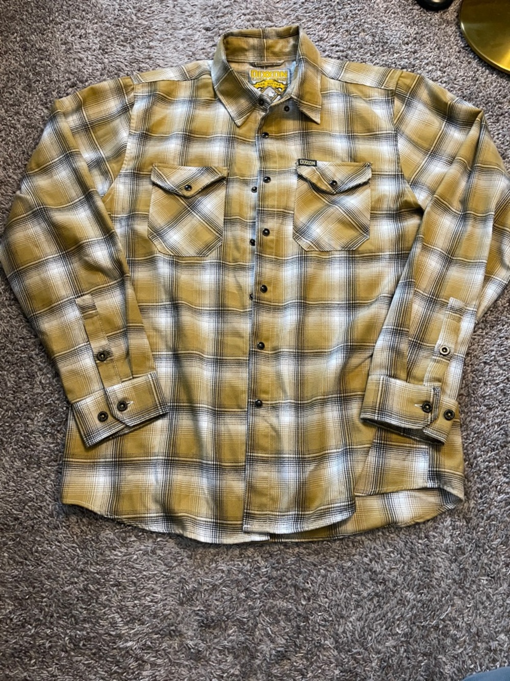 DIXXON Men's Yellow and Black Plaid Button-Down Work Shirt